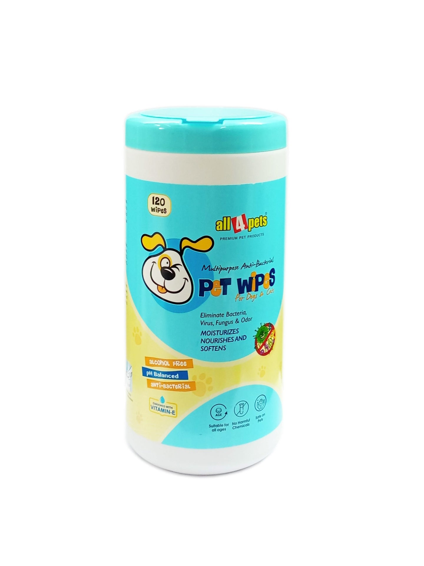 All4pets Multipurpose Anti-Bacterial Pet Wipes For Dogs & Cats